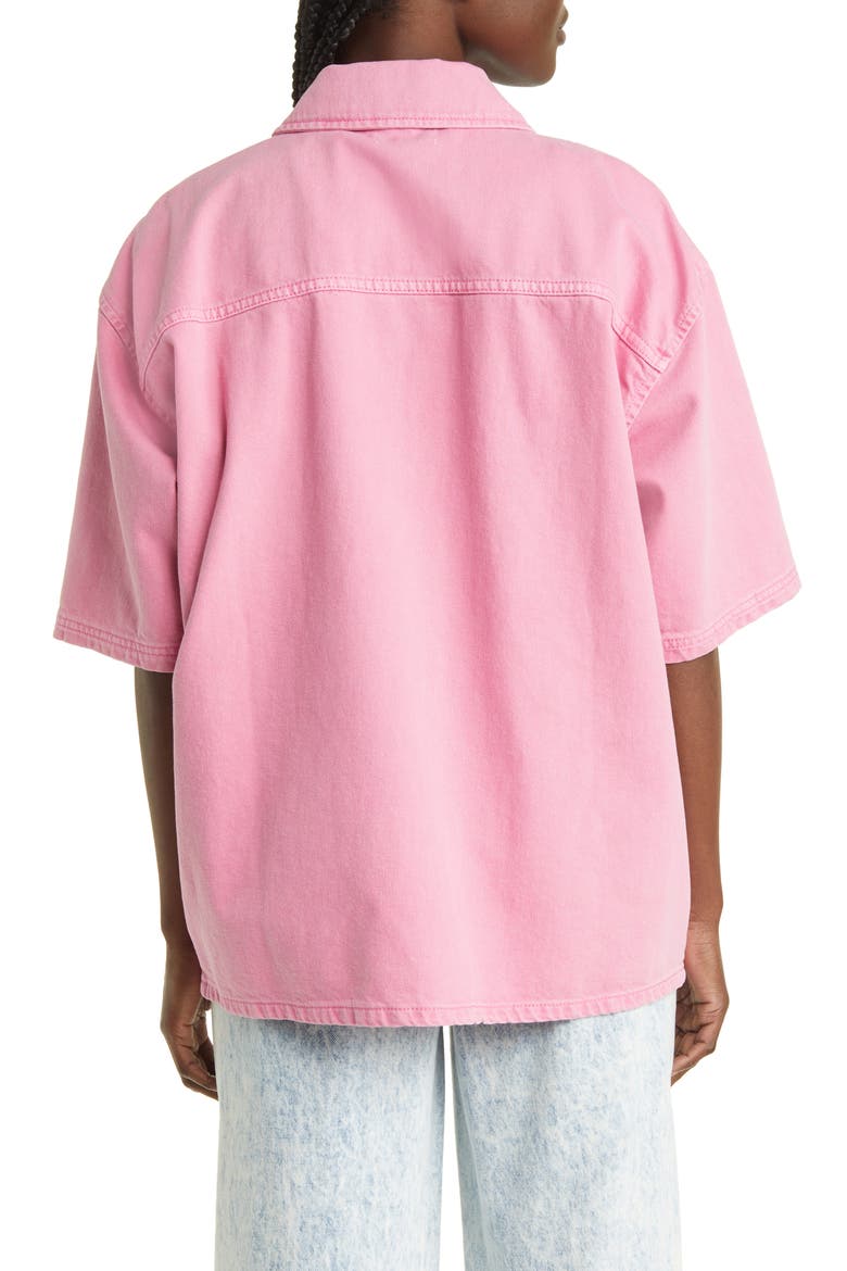 Oversize Denim Shirt Jacket, Alternate, color, BRIGHT PINK
