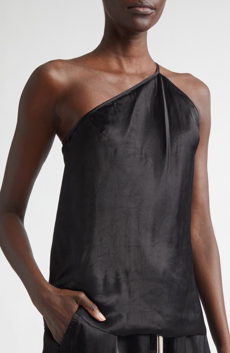 Rick Owens One-Shoulder Satin Top, Alternate, color, Black
