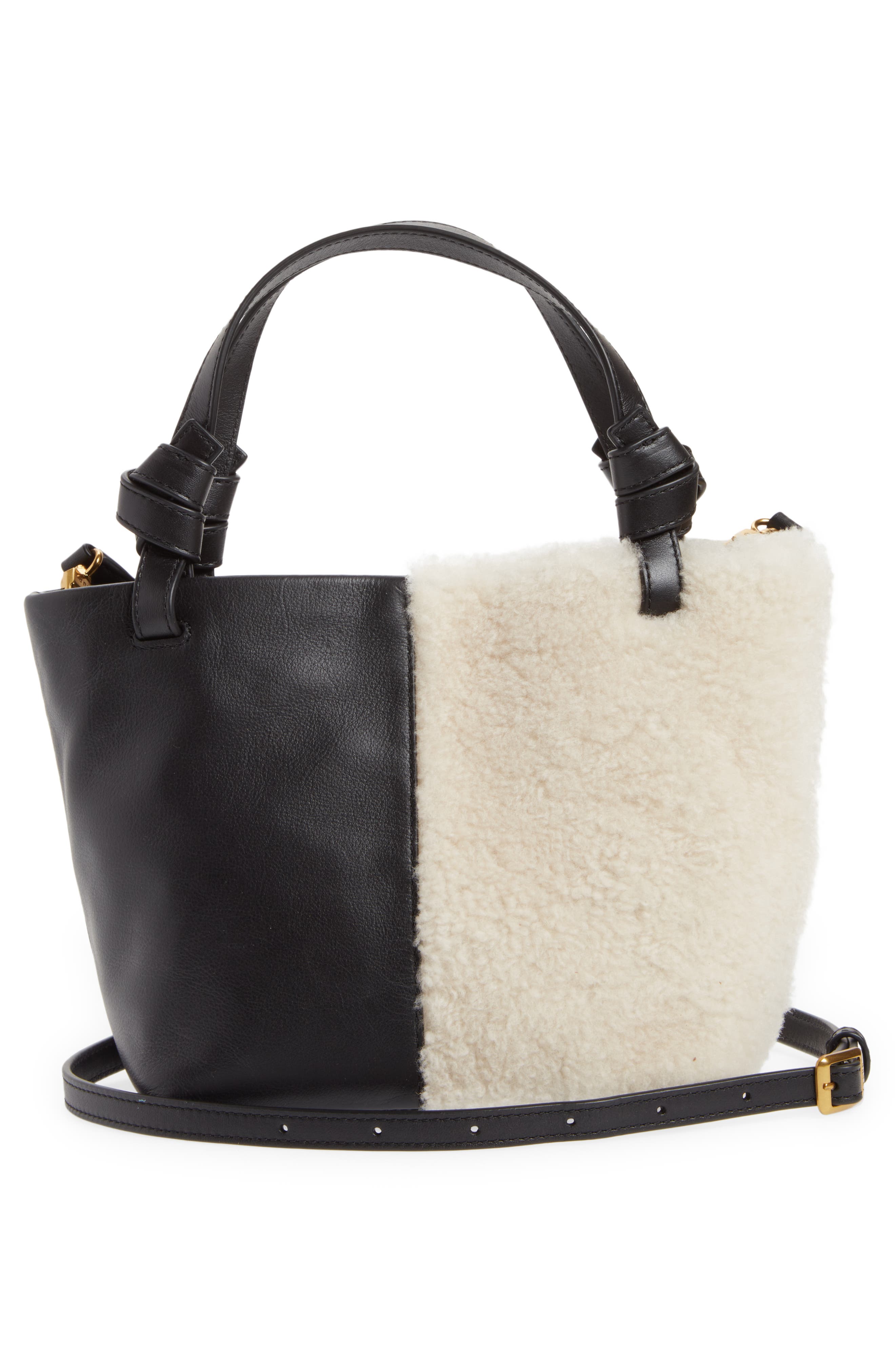STAUD Ida Mini Leather & Genuine Shearling Tote Bag, Alternate, color, 