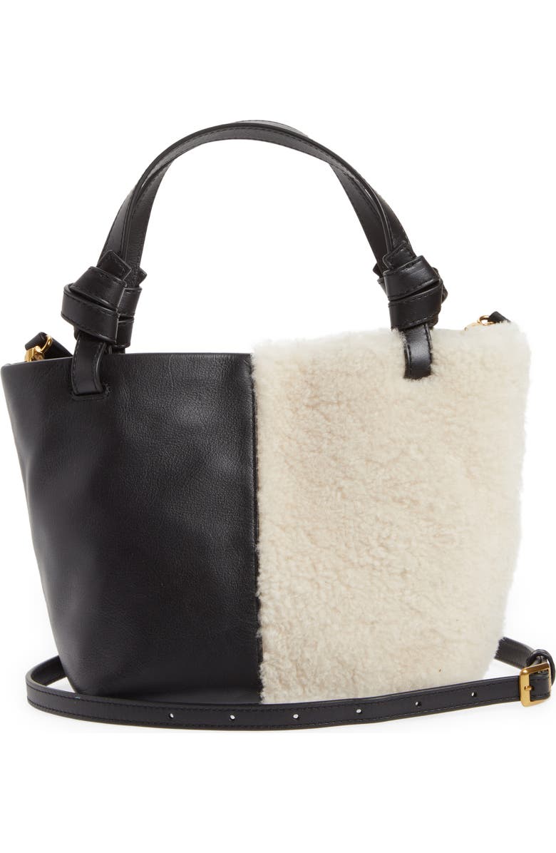 STAUD Ida Mini Leather & Genuine Shearling Tote Bag, Alternate, color,