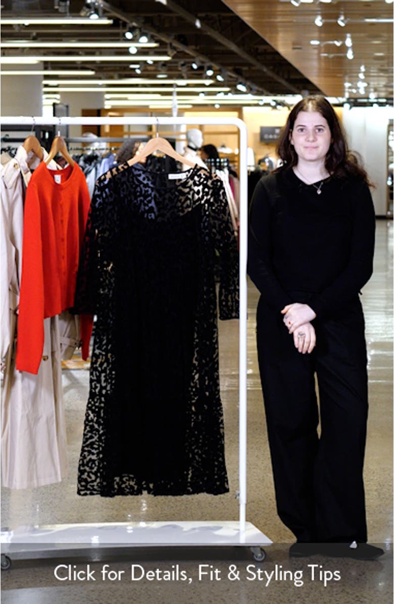 Otilo Leopard Velvet Jacquard Long Sleeve Layered Midi Dress, sales video thumbnail