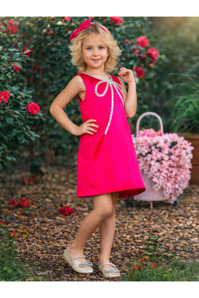 Flora Crystal-Bow Party Dress, Alternate, color, Pink