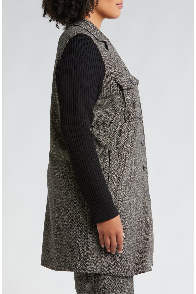 Mixed Media Sweater Coat, Alternate, color, BLACK TAN HERRINGBONE