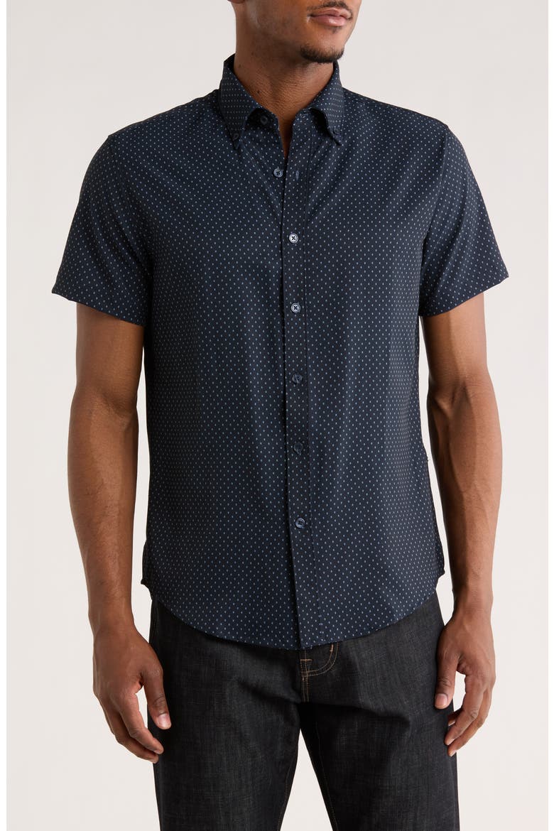 Geometric Short Sleeve Button-Down Shirt, Main, color, NAVY