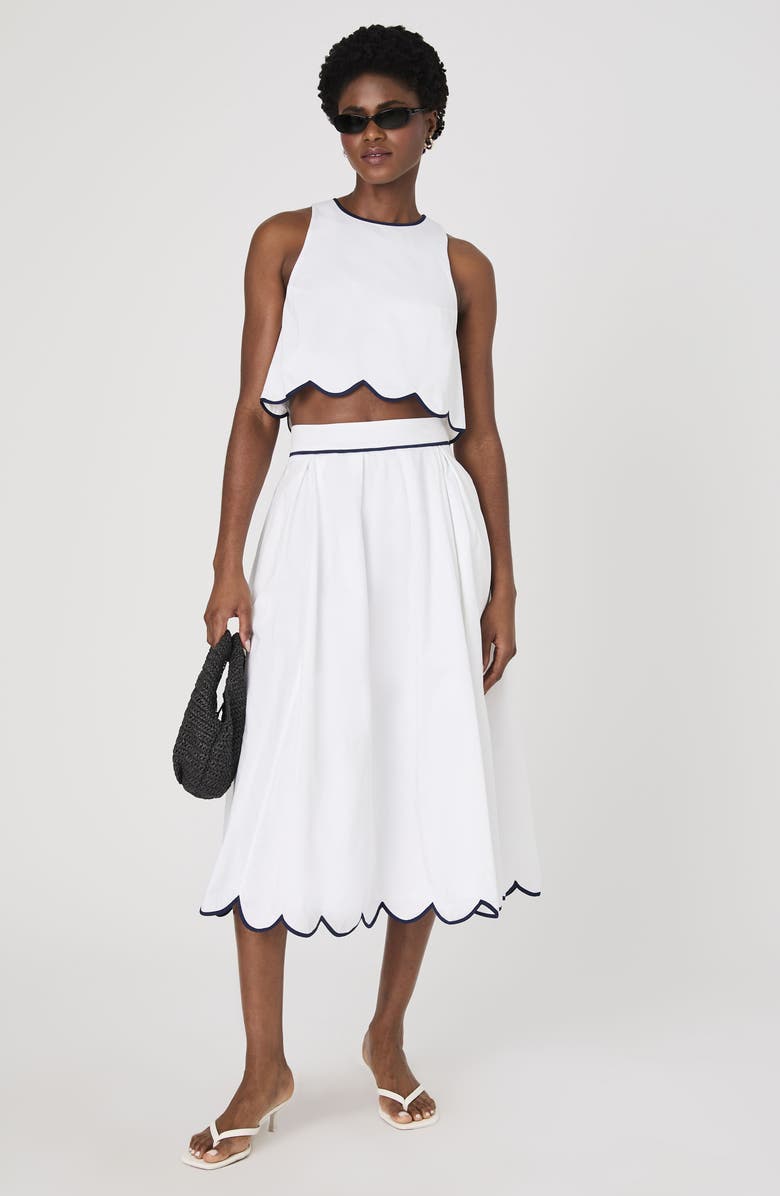 French Connection Alexis Scalloped Hem Crop Tank, Alternate, color, Summer White-Marine