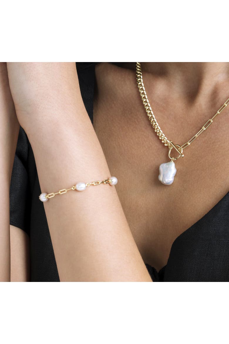 White Freshwater Pearl Tincup Marlee Bracelet, Alternate, color, Yellow Gold Fill Chain