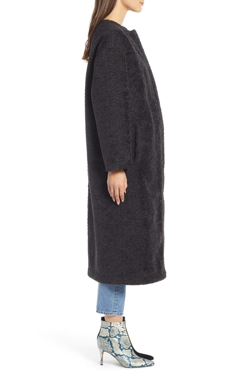 Something Navy Long Faux Shearling Coat, Alternate, color, 