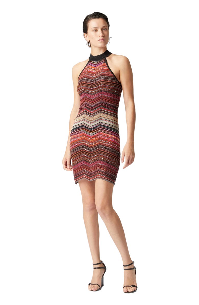 Missoni Short Sleeveless Chevron Lamé Dress With Sequins And Halter Neckline, Alternate, color, 