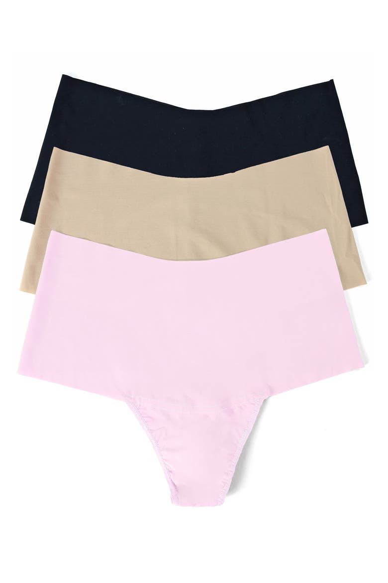 Breathe Assorted 3-Pack High Waist Thongs, Main, color, TAUPE/ BLACK/ BLISS
