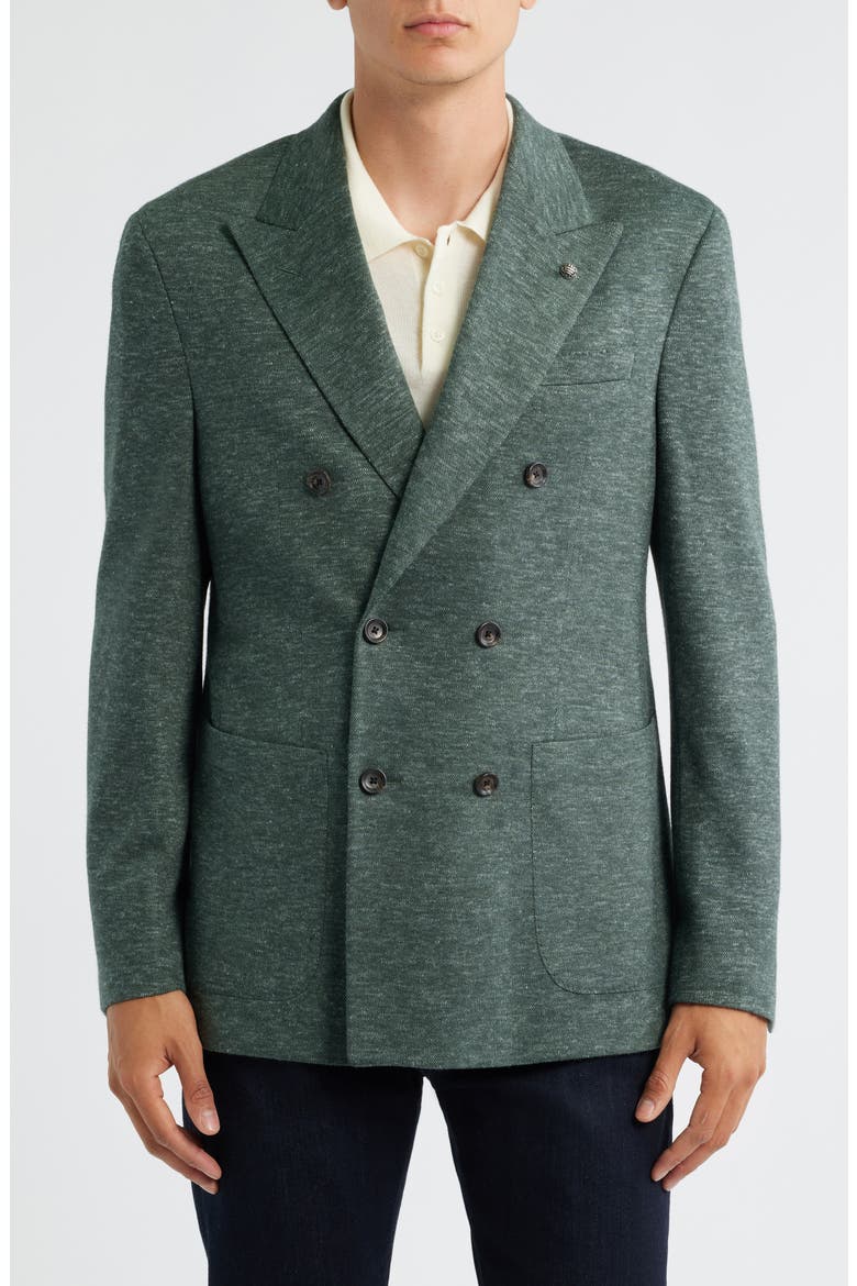 Hall COMFORTWEAR™ Green Mélange Knit Wool Blend Double Breasted Blazer, Main, color, SAGE