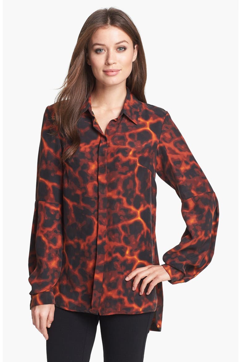 Tortoise Print Silk Shirt, Main, color, MAHOGANY MULTI
