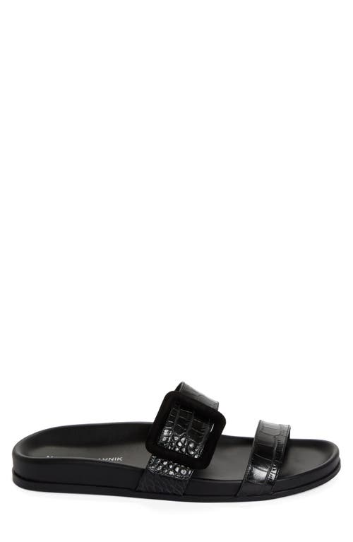 Manolo Blahnik Mayfu Croc Embossed Slide Sandal In Black