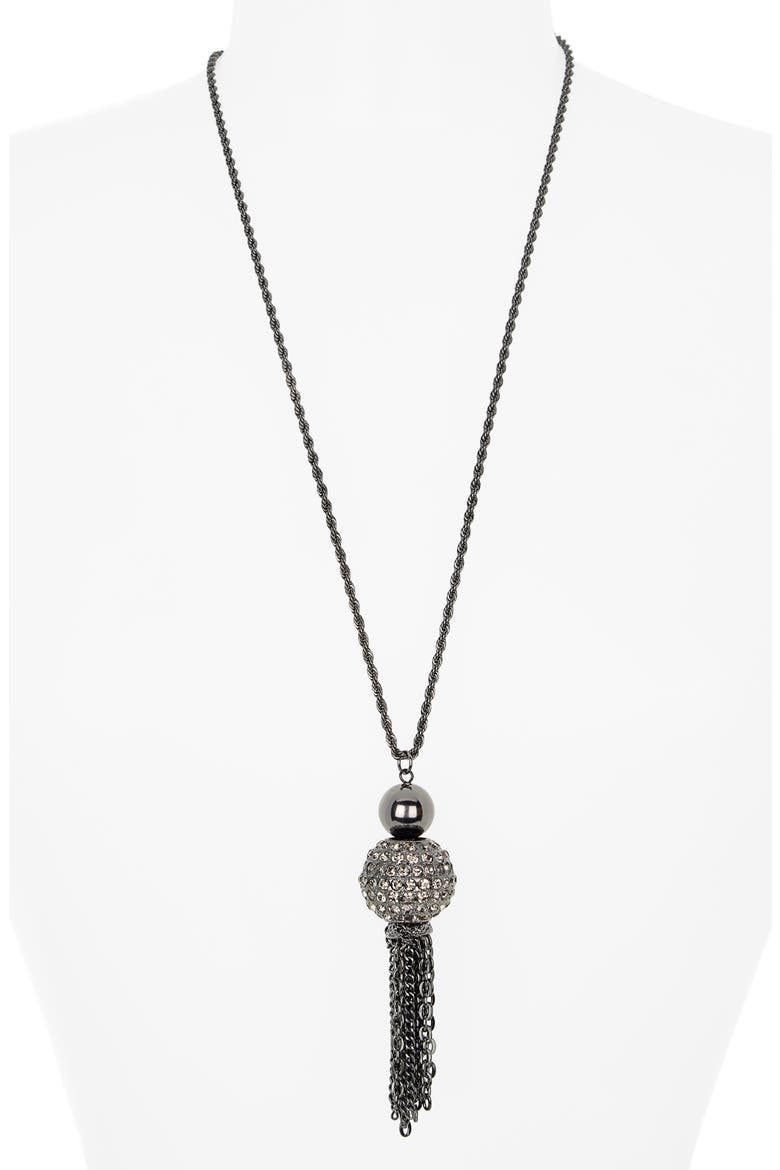 Pavé Tassel Pendant Necklace, Alternate, color, GUN METAL