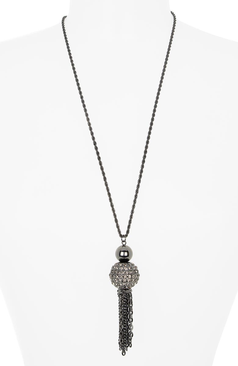Kenneth Jay Lane Pavé Tassel Pendant Necklace, Alternate, color, Gun Metal