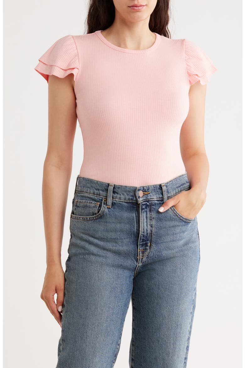 Cap Sleeve Rib Top, Main, color, AMBER PINK