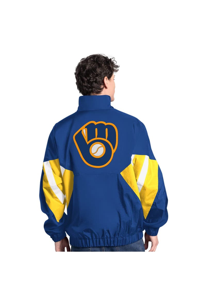 Men's Starter  Royal Milwaukee Brewers Cooperstown Chief Half-Zip Pullover, Alternate, color, Royal