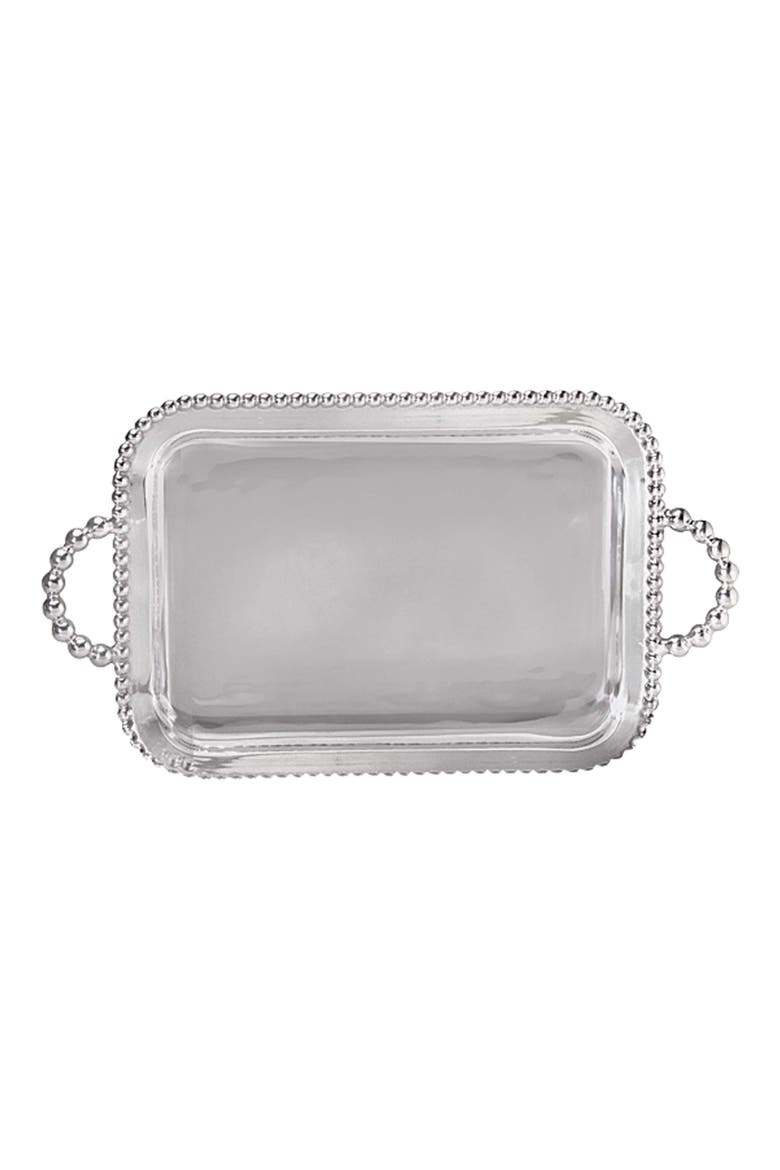 Pearled Trim Large Service Tray, Main, color, SILVER