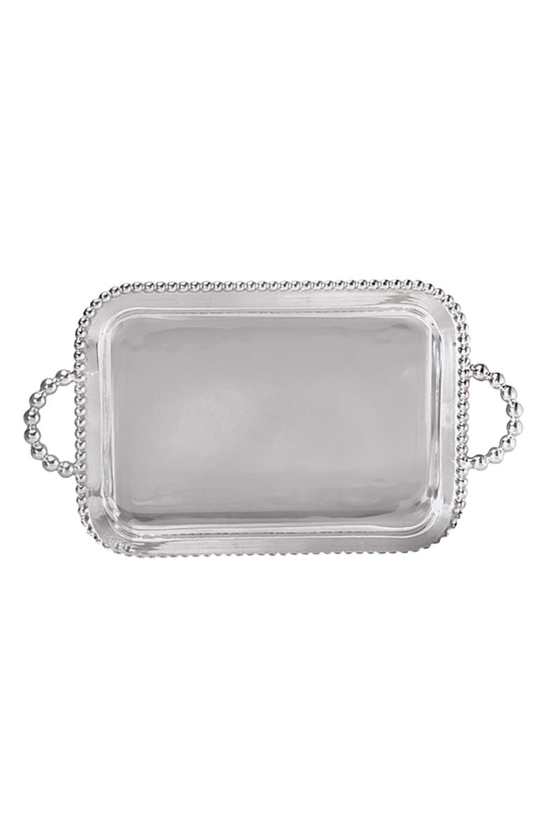 Mariposa Pearled Trim Large Service Tray, Main, color, Silver