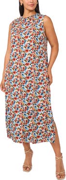 Vince Camuto Floral Print Sleeveless Midi Dress