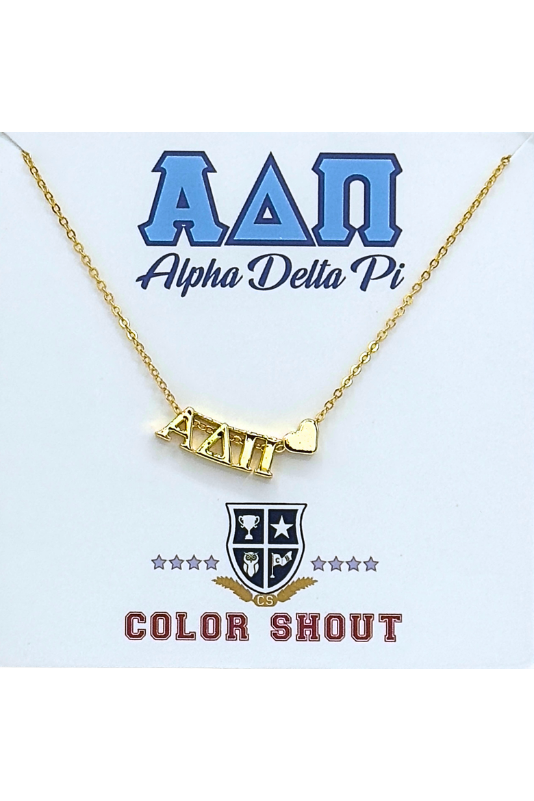 Alpha Delta Pi Sorority Gold Heart Necklace, Main, color, Yellow Gold