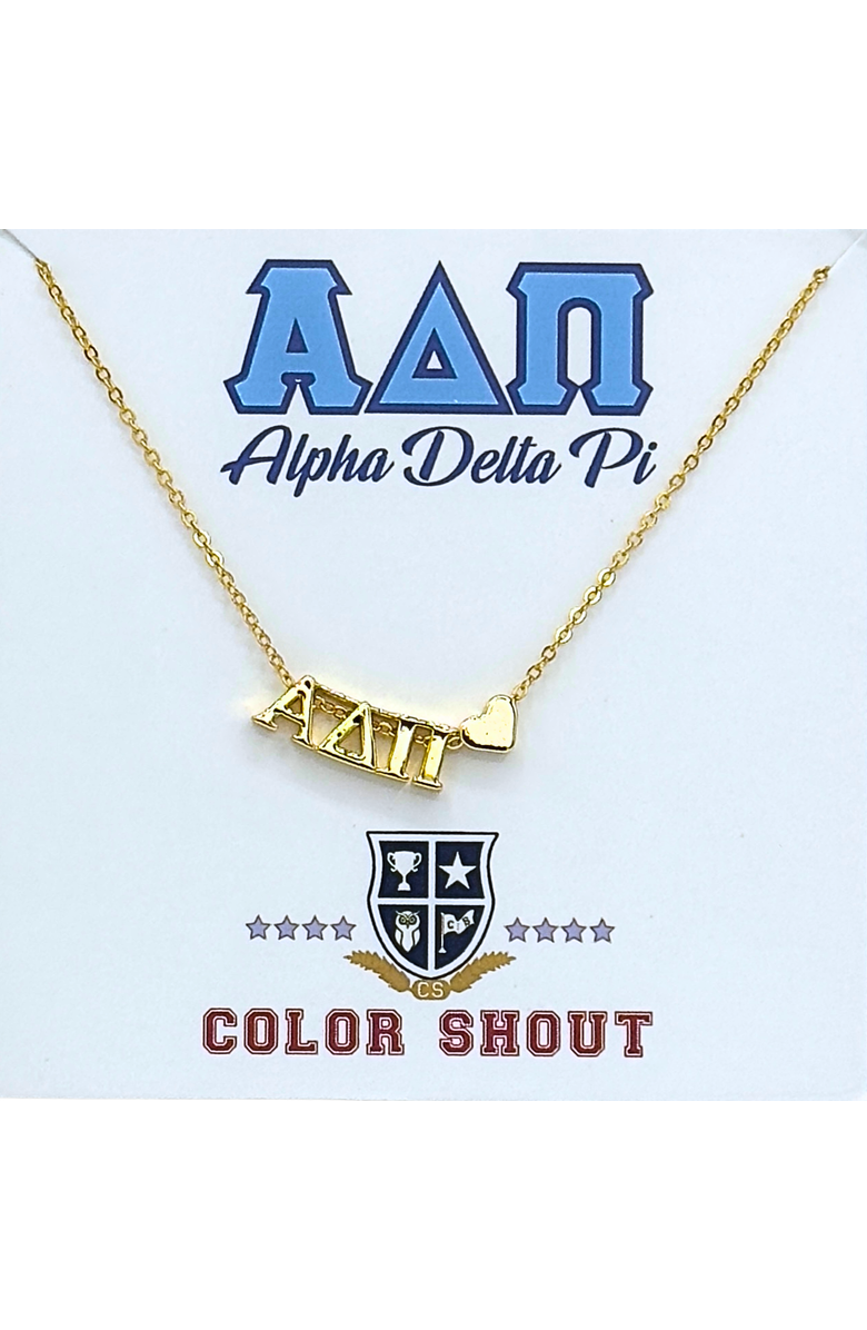 Color Shout Alpha Delta Pi Sorority Gold Heart Necklace, Main, color, Yellow Gold