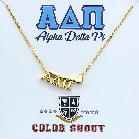 Alpha Delta Pi Sorority Gold Heart Necklace