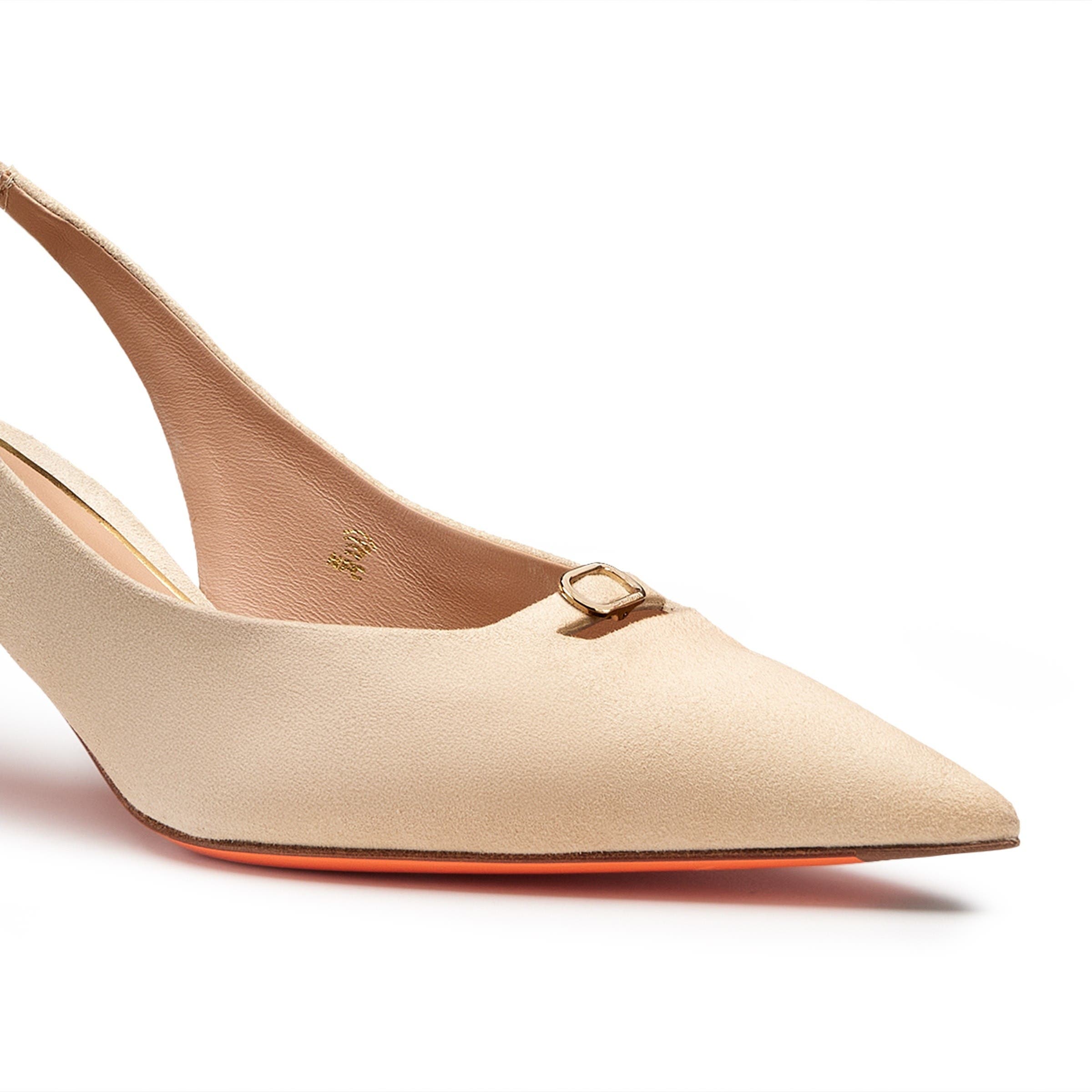 Santoni Women's Suede Leather Mid-Heel Slingback, Alternate, color, Natural