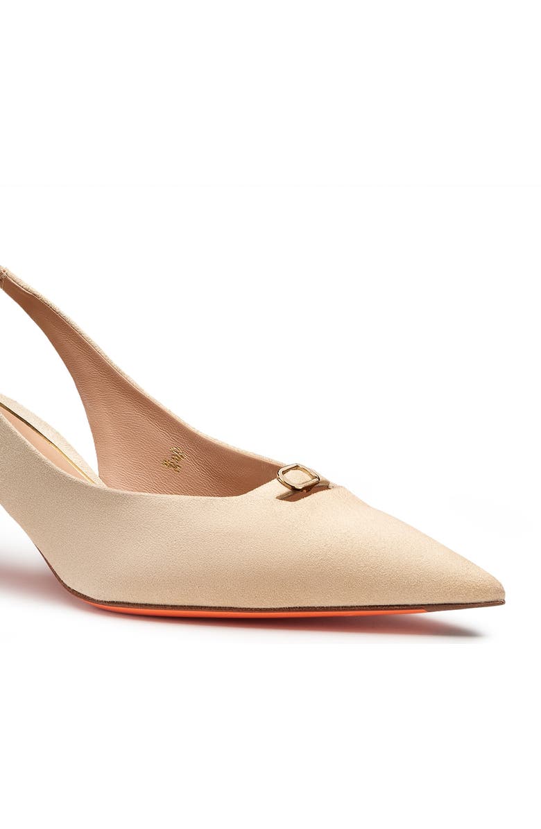 Santoni Women's Suede Leather Mid-Heel Slingback, Alternate, color, Natural