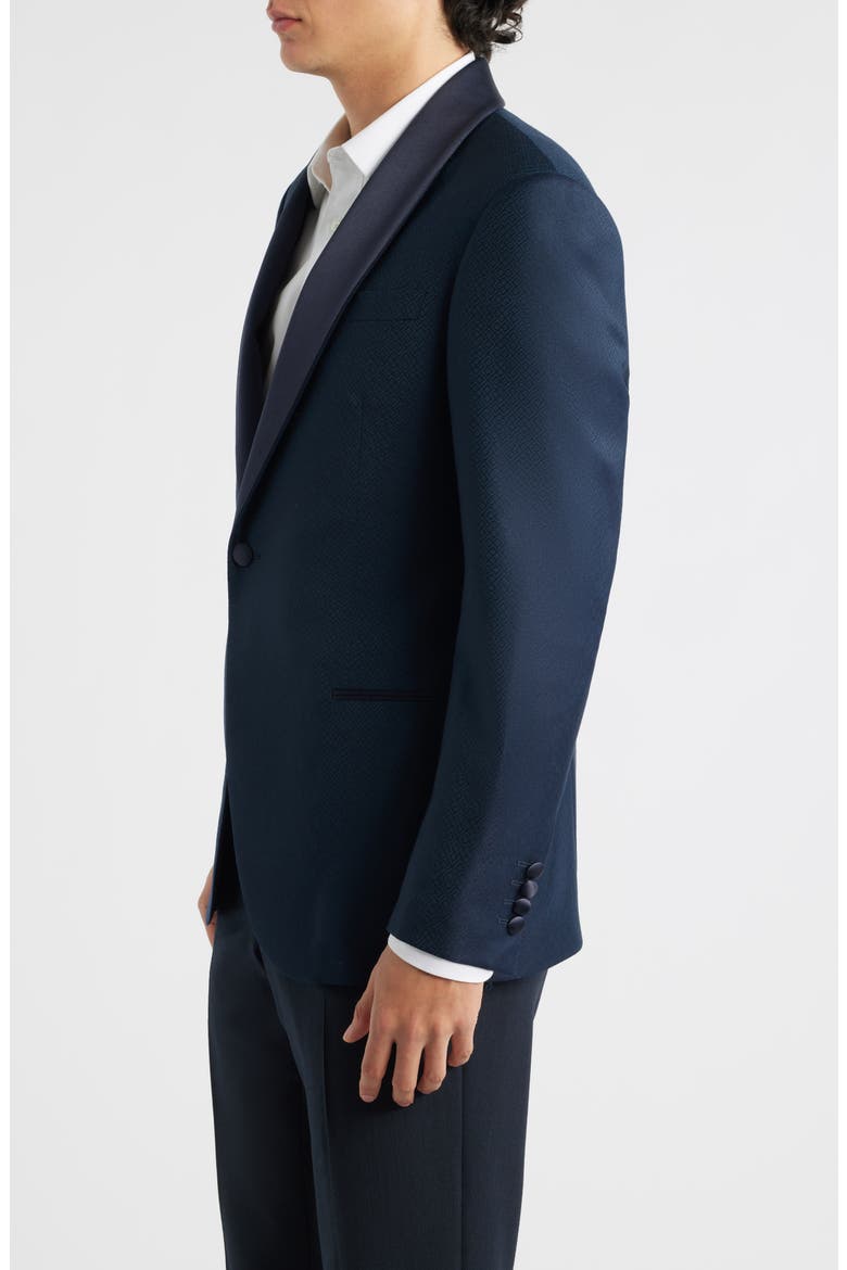 Navy Shawl Collar Geometric Jacquard Virgin Wool Tuxedo Jacket, Alternate, color, NAVY