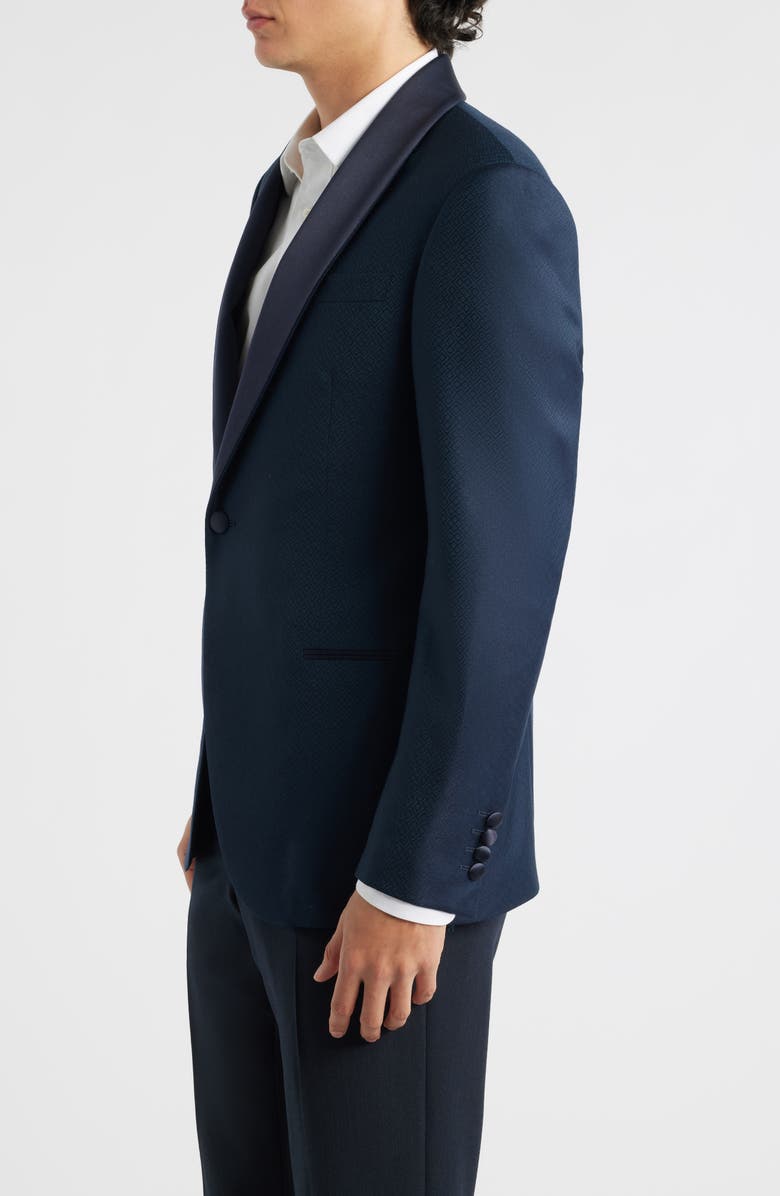 Emporio Armani Navy Shawl Collar Geometric Jacquard Virgin Wool Tuxedo Jacket, Alternate, color, Navy