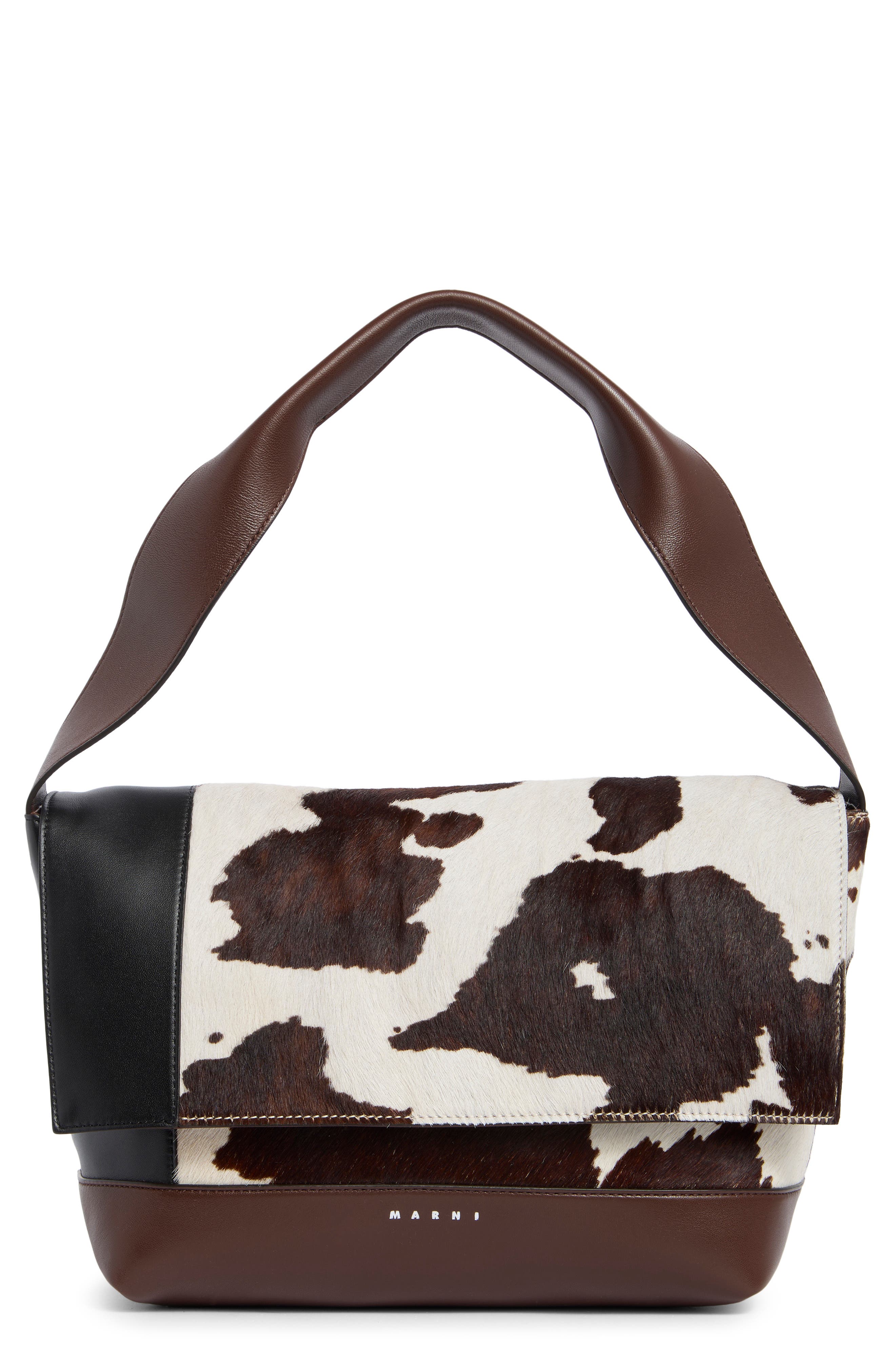 Pod Pochette Leather & Calf Hair Shoulder Bag, Main, color, BLACK7BROWN/ SUDAN