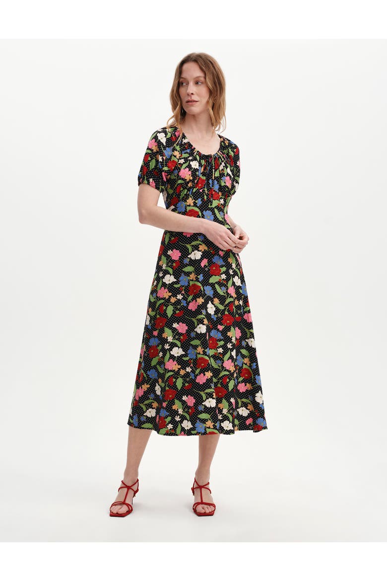 Jada Puff Sleeve Midi Dress, Main, color, Black Floral