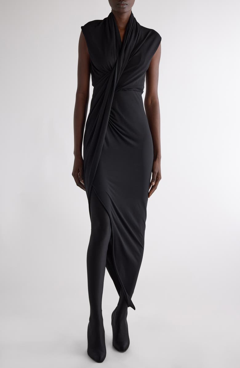 Balenciaga Draped Asymmetric Crepe Jersey Dress, Main, color, 