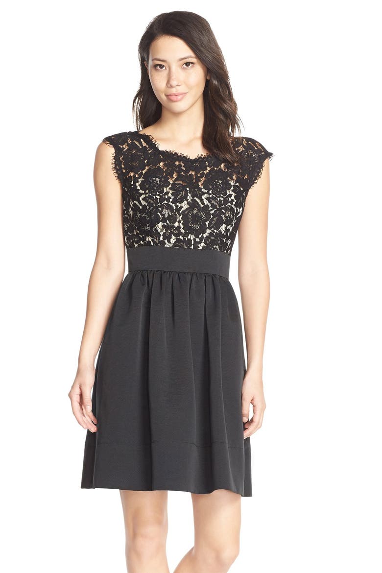 Lace & Faille Dress, Main, color, BLACK