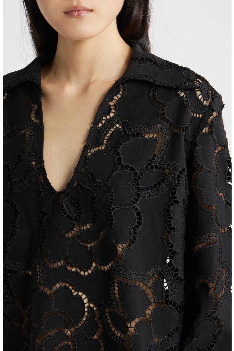 Open-Stitch Cotton Top, Alternate, color, NOIR