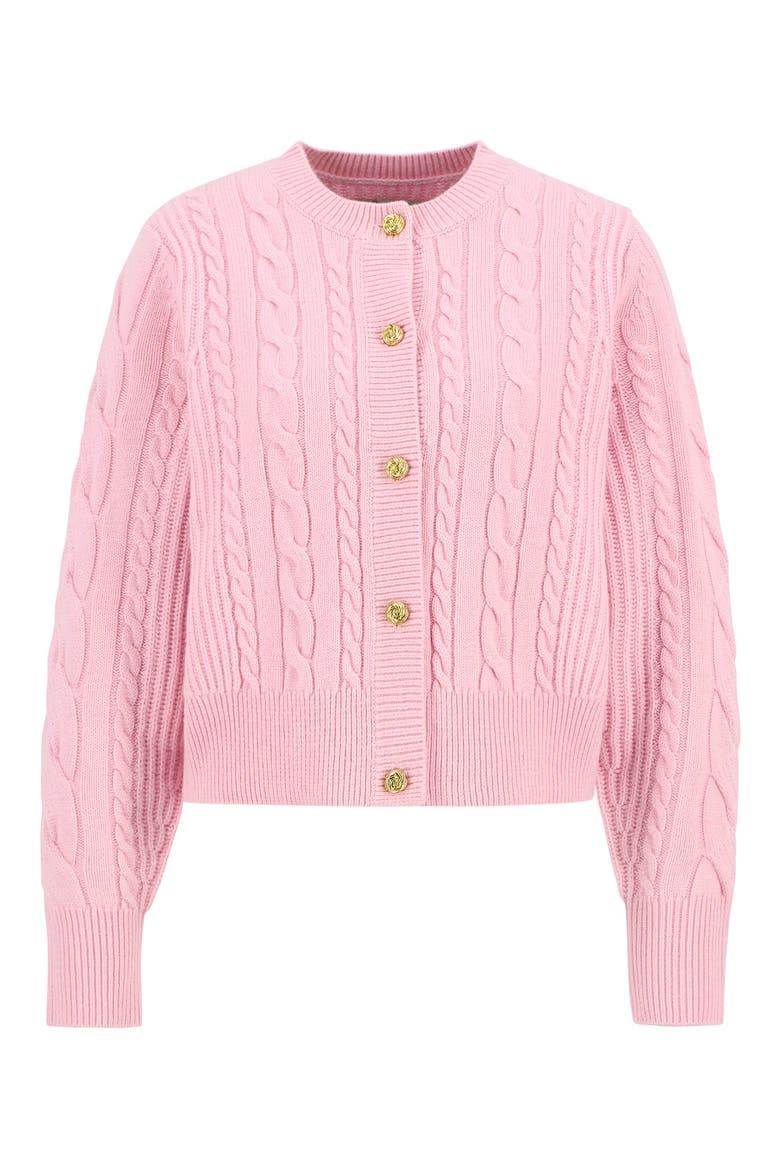 Elina Cable Stitch Wool & Cashmere Cardigan, Alternate, color, CHERRY BLOSSOM