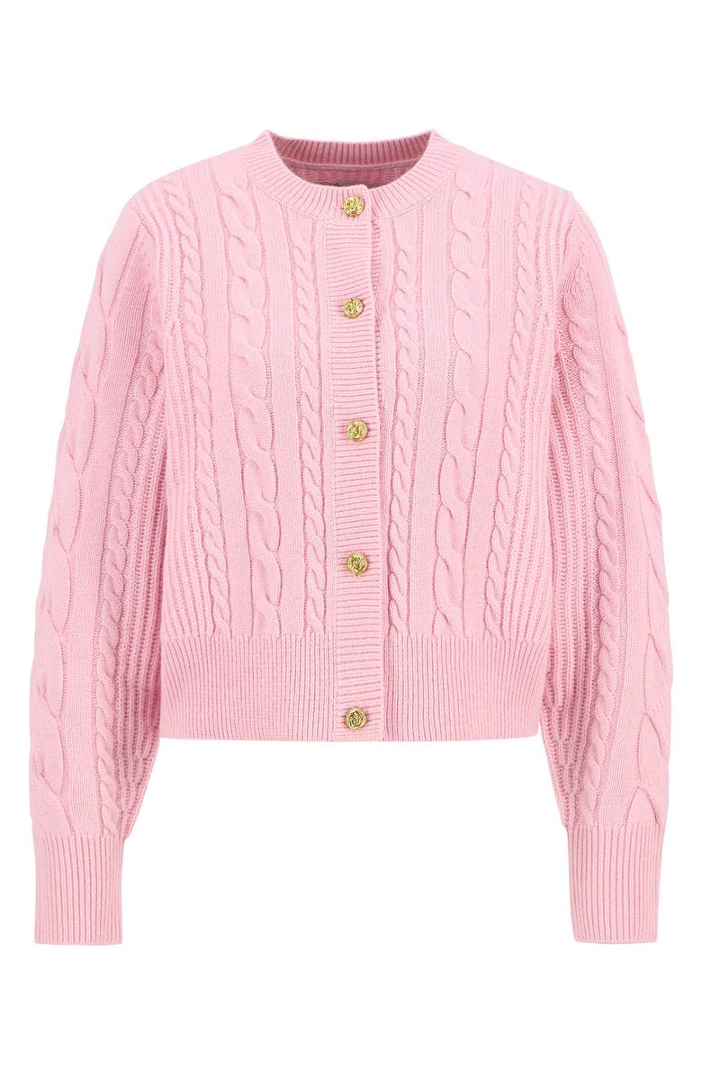 Barbour Elina Cable Stitch Wool & Cashmere Cardigan, Alternate, color, Cherry Blossom