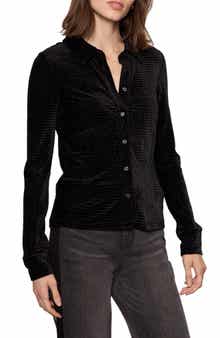 Sanctuary Fitted Textured Stripe Velvet Button-Up Shirt
