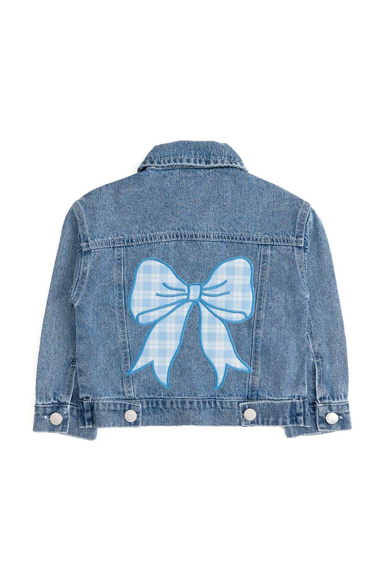 Blue Plaid Bow Patch Denim Jacket, Main, color, Denim