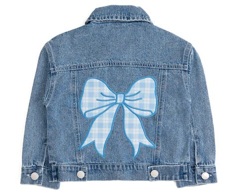 Blue Plaid Bow Patch Denim Jacket