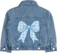 Sweet Wink Blue Plaid Bow Patch Denim Jacket