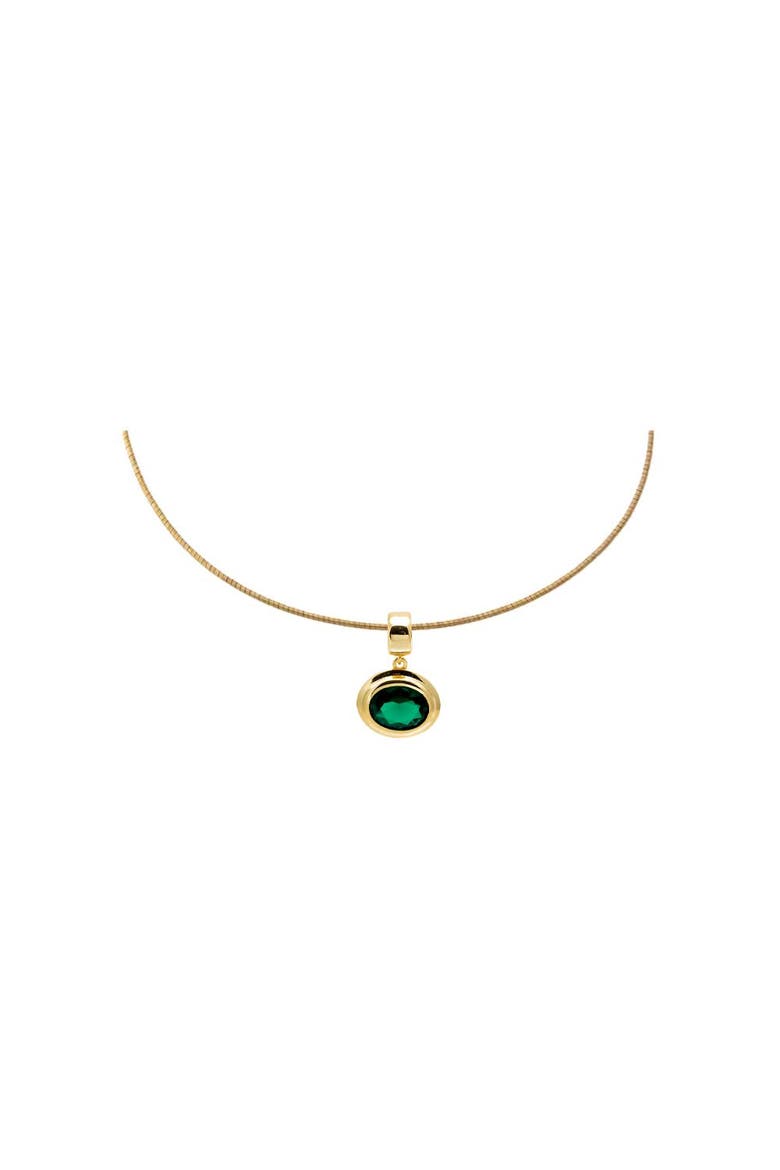 Colored CZ Oval Bezel Pendant Omega Chain Necklace, Main, color, Emerald Green
