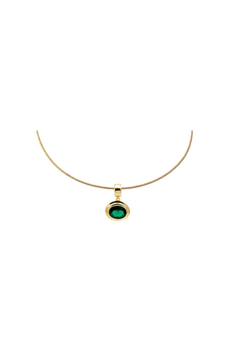 BY ADINA EDEN Colored CZ Oval Bezel Pendant Omega Chain Necklace, Main, color, Emerald Green