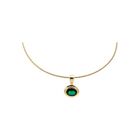 Colored CZ Oval Bezel Pendant Omega Chain Necklace