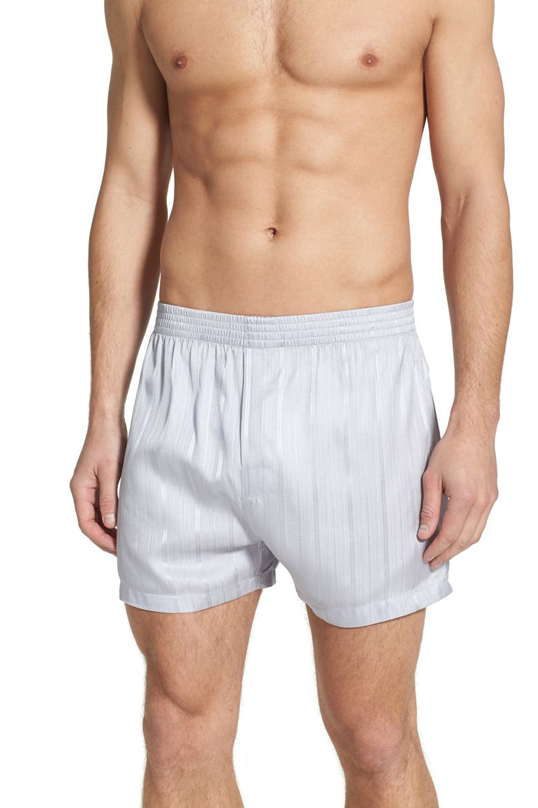 Herringbone Stripe Silk Boxer Shorts, Main, color, SILVER