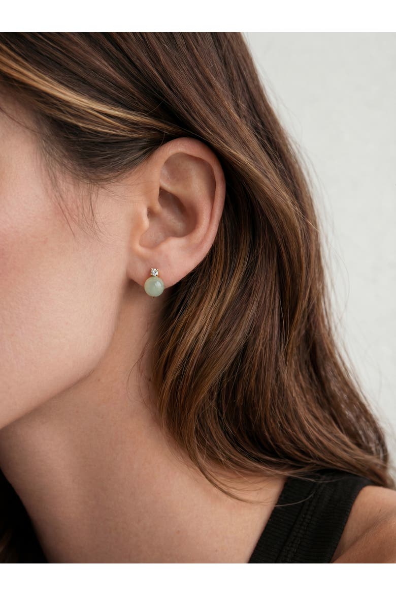 Esther Green jade and zircon stud earrings, Alternate, color, Light Green