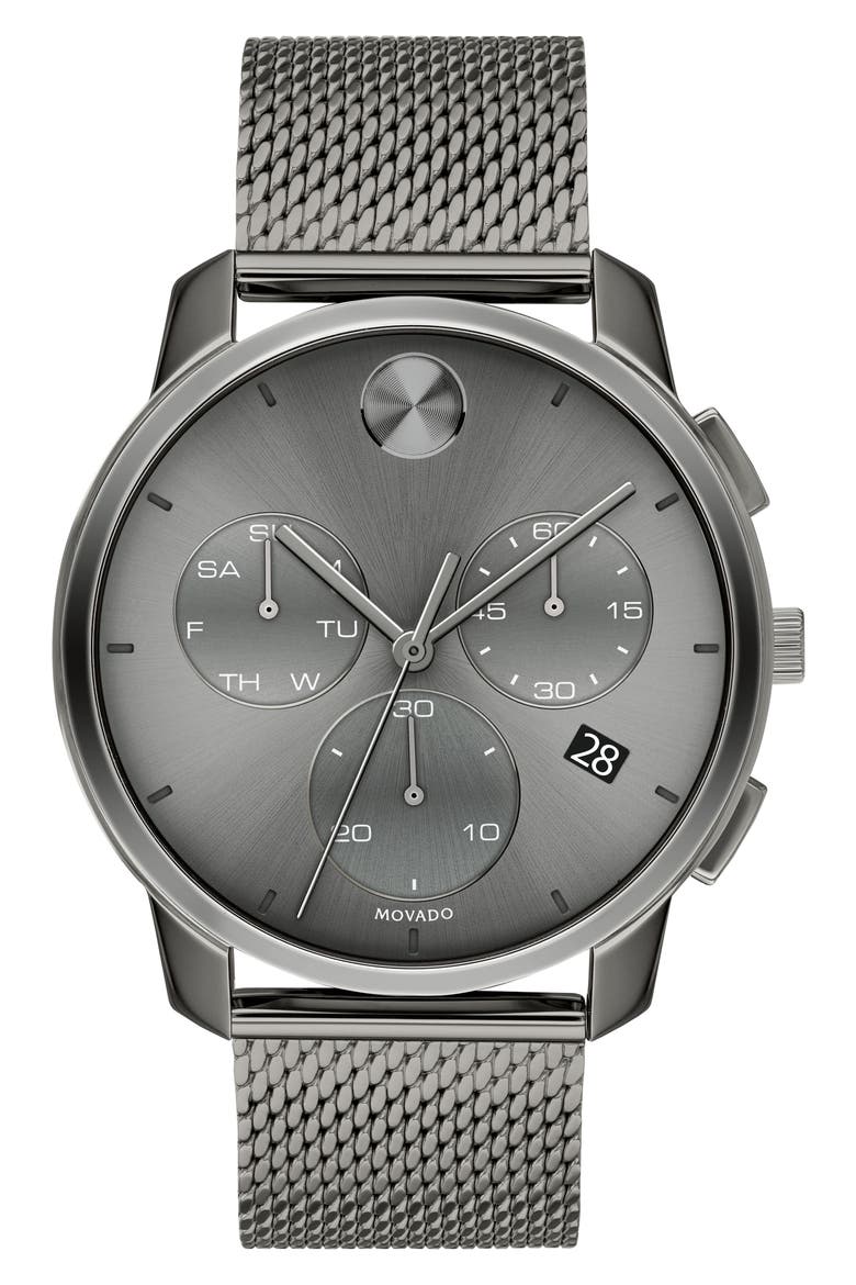 Bold Chronograph Mesh Strap Watch, 42mm, Main, color, GRAY