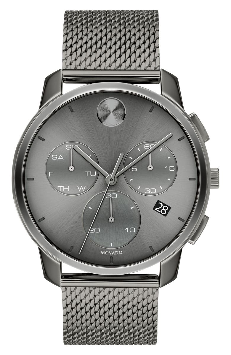 Movado Bold Chronograph Mesh Strap Watch, 42mm, Main, color, Gray