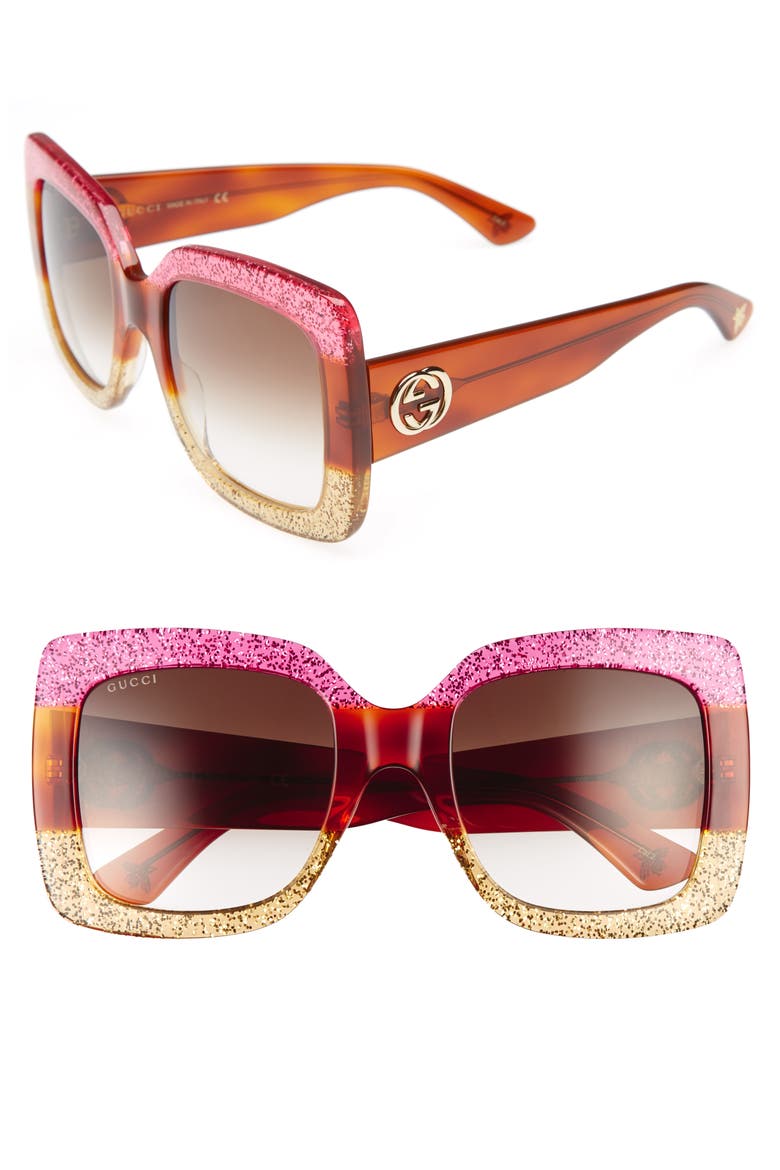 55mm Square Sunglasses, Main, color, FUSCHIA HAVANA GOLD/ BROWN