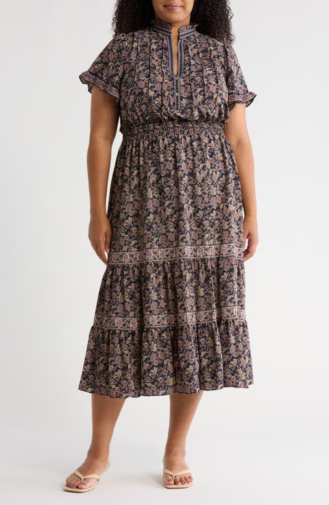 Flutter Sleeve Tiered Maxi Dress (Plus)